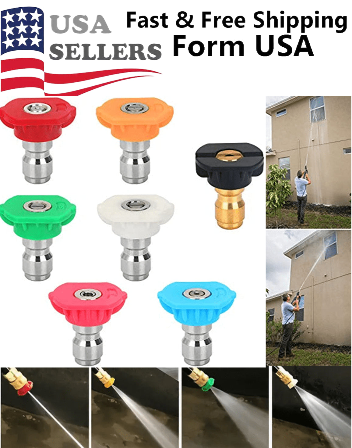 5Pcs Pressure Washer Spray Tips Nozzles High Power Kit Quick Connect 1/4" Set