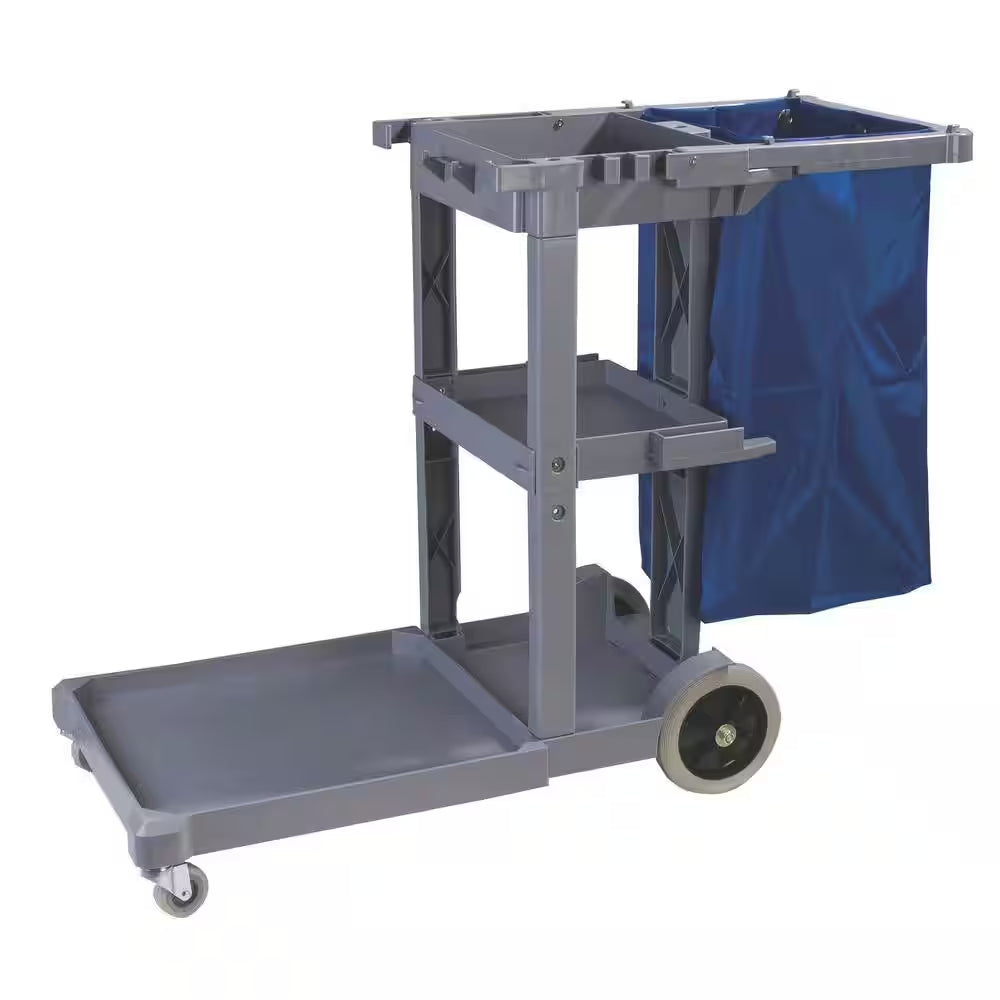 Long Platform Gray Polyethylene Janitors Cart with 5Th Wheel