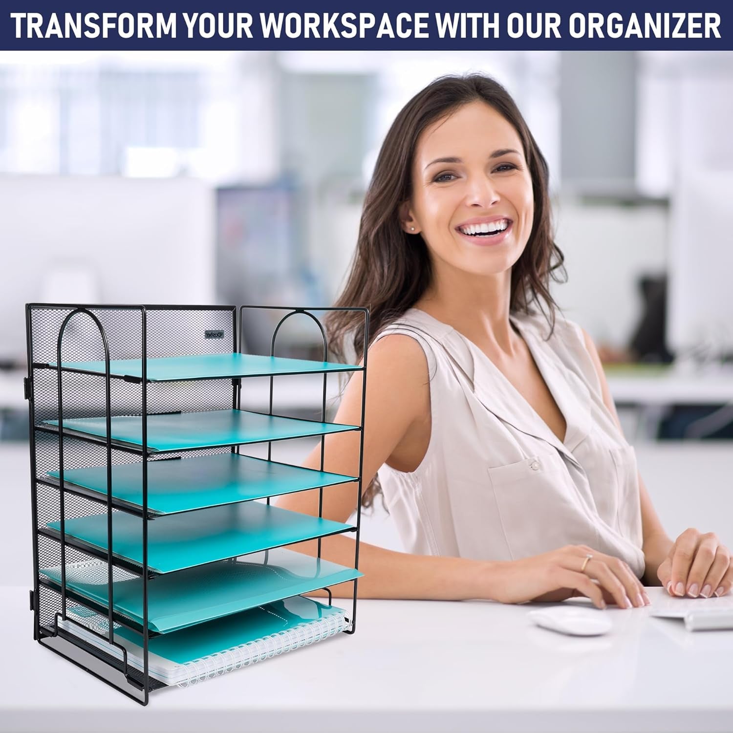Desk Organizer with 6 Tiers, Paper Tray for Office Supplies, Letters, Billls, Folders, Files, Binders. Desk Organizers and Accessories for Home, Workspace, School. Office Organization with Style