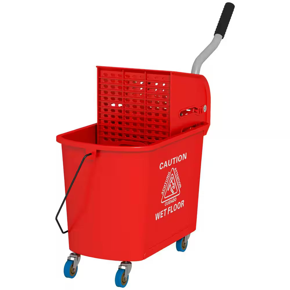 5 Gal. Mop Bucket with Wringer and Wheels, Separate Dirty and Clean Water, Red