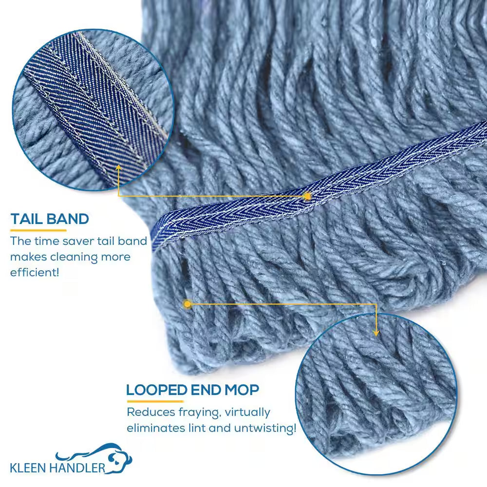 Commercial Flat Wet Mop Heavy-Duty Cotton Mop Head Replacement, Looped End String in Blue (24-Pack)
