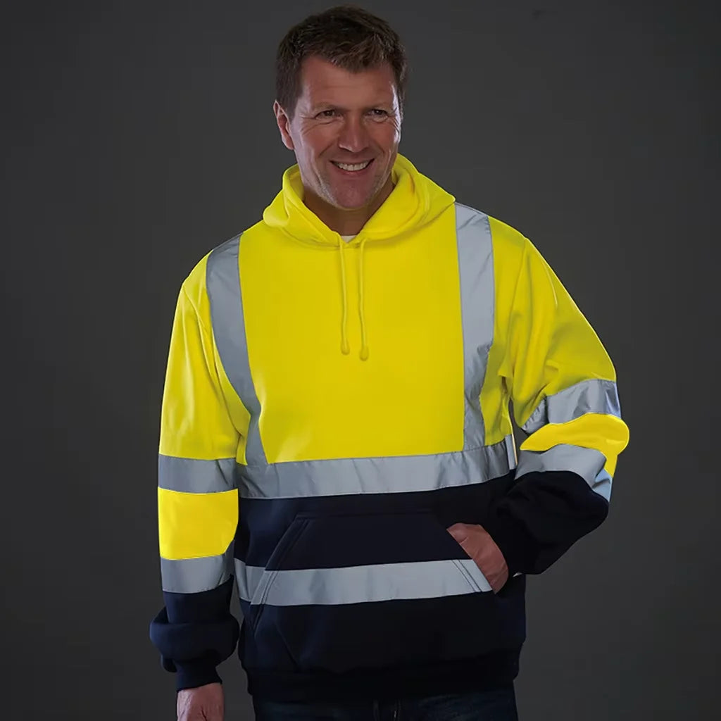 Custom LOGO High Visibility Safety Hoodied Sweatshirt Pullover Hi Vis Fleece Jacket Safety Workwear