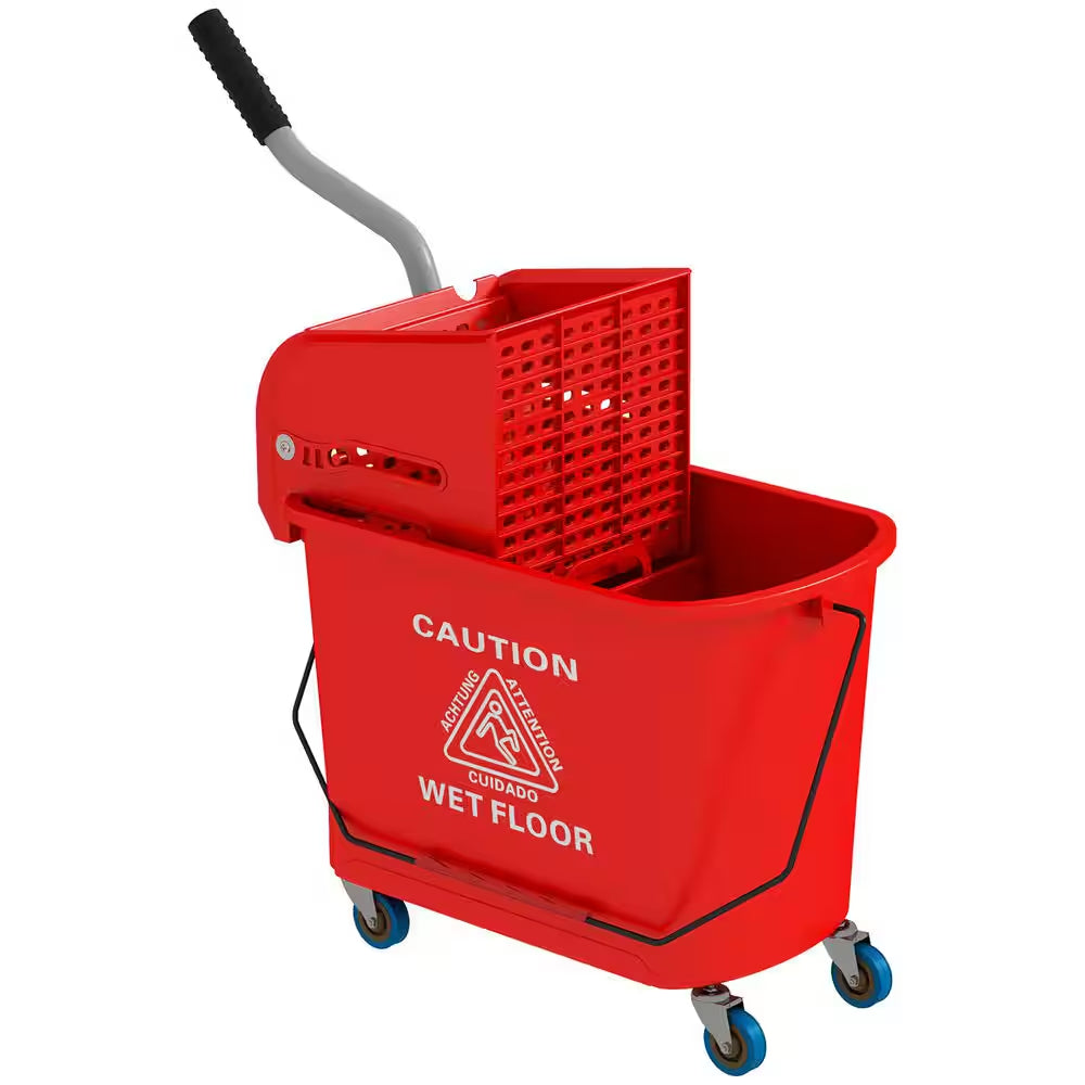 5 Gal. Mop Bucket with Wringer and Wheels, Separate Dirty and Clean Water, Red
