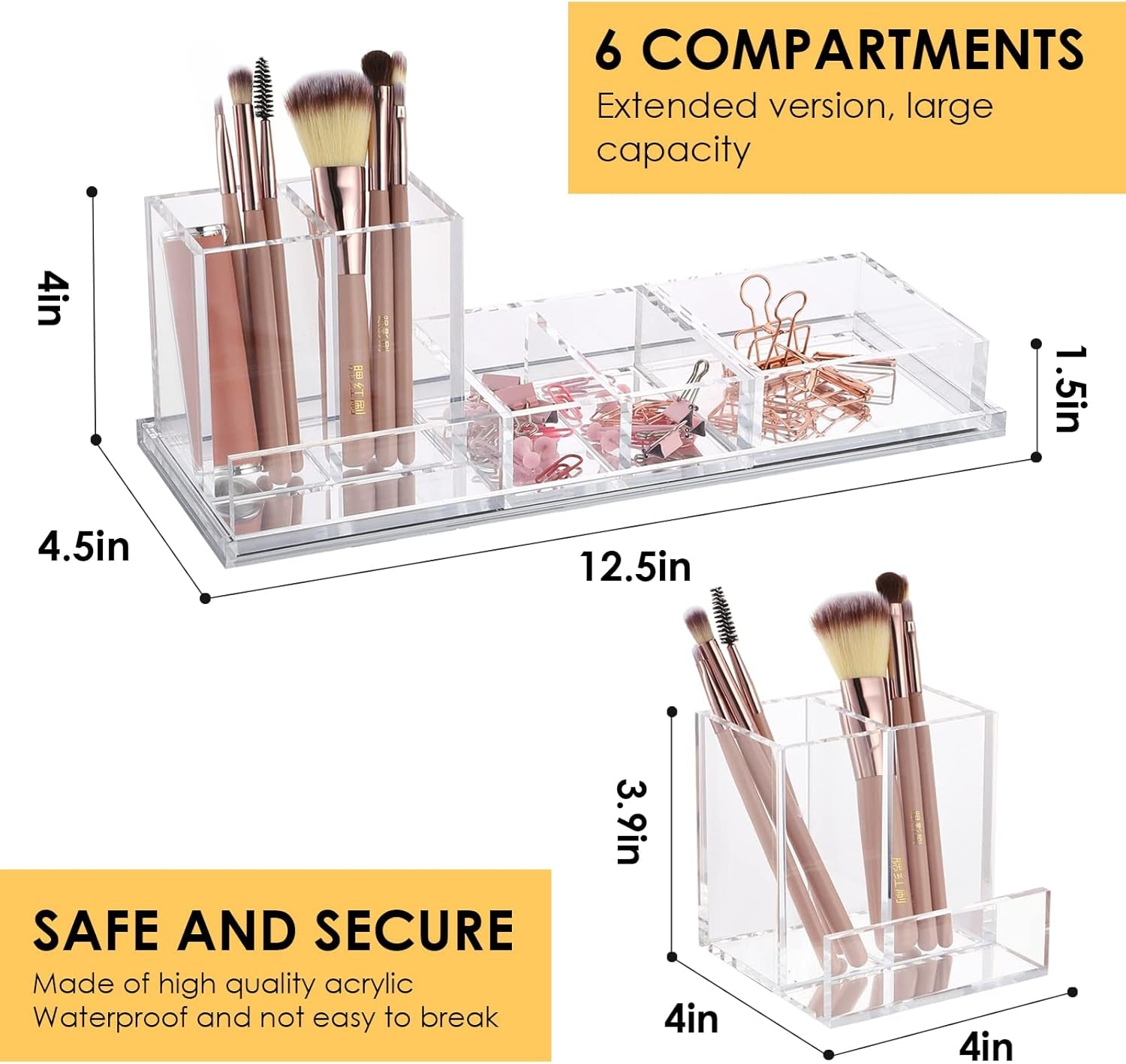 Acrylic Desk Organizer 4-Piece Desk Kit + Free Complimentary Acrylic Ruler, Desktop Organization for Office or Home (Silver)
