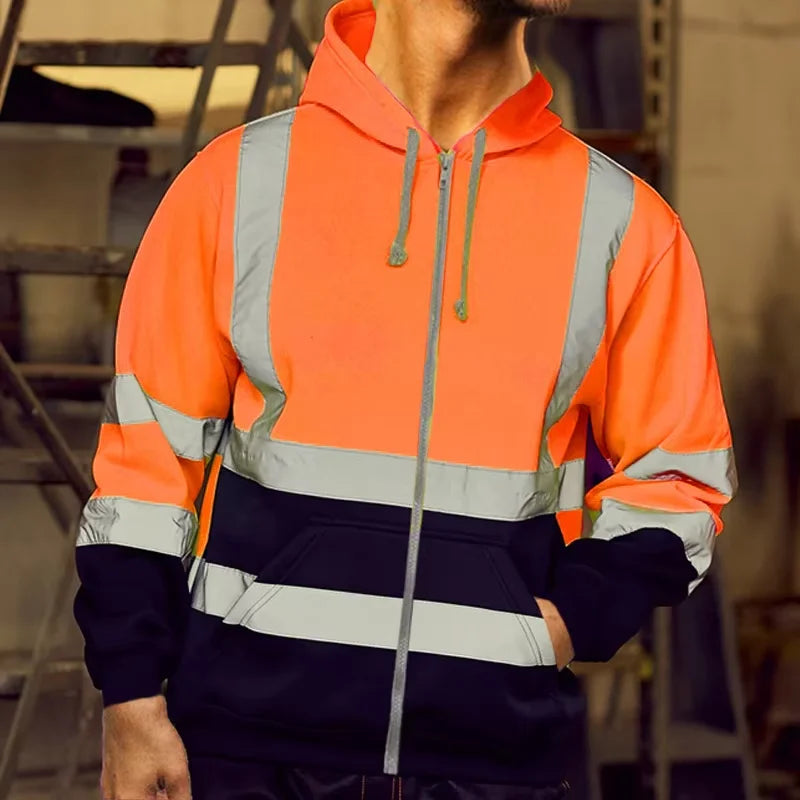Custom LOGO High Visibility Safety Hoodied Sweatshirt Pullover Hi Vis Fleece Jacket Safety Workwear