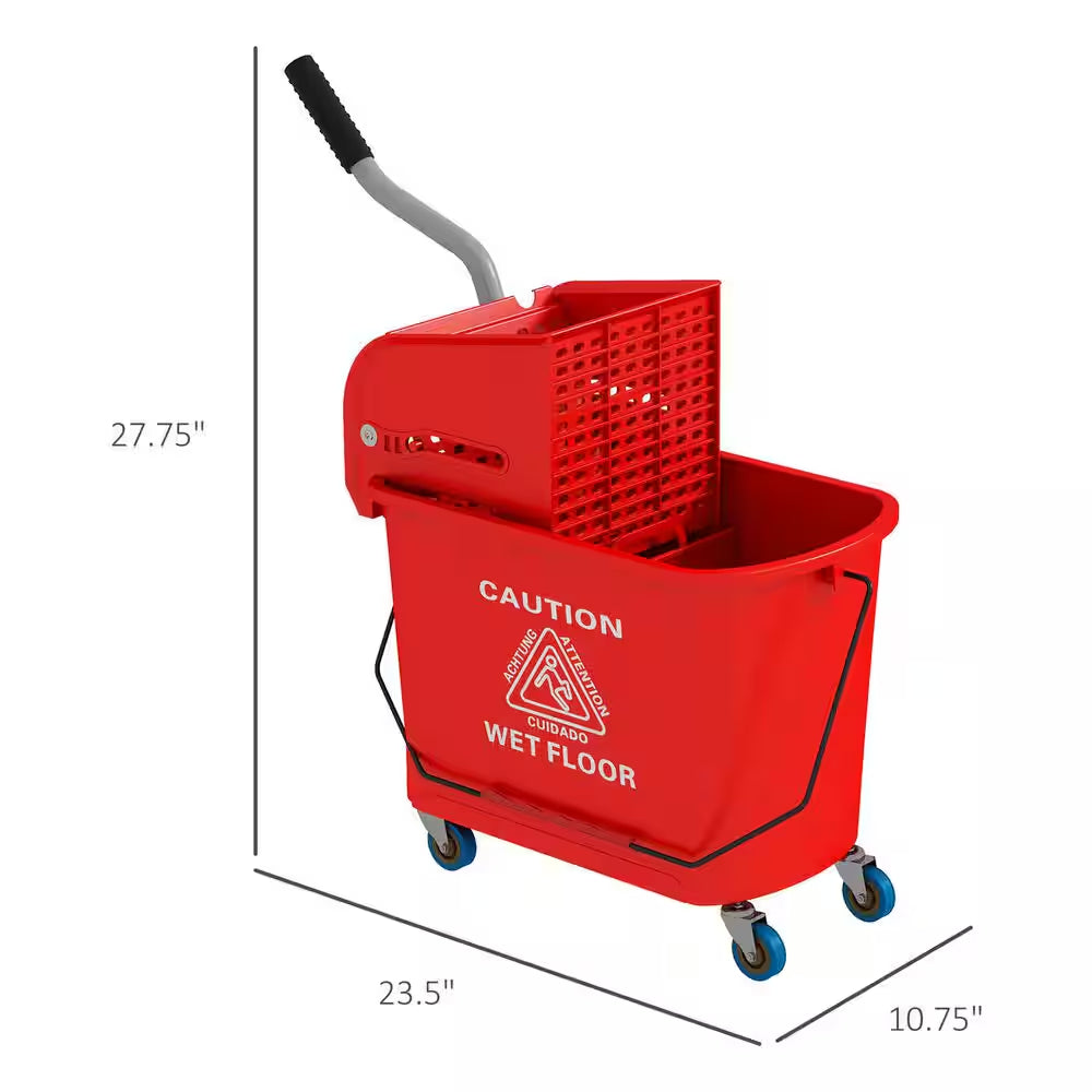 5 Gal. Mop Bucket with Wringer and Wheels, Separate Dirty and Clean Water, Red