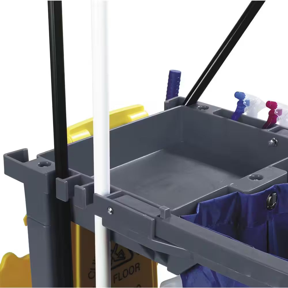 Long Platform Gray Polyethylene Janitors Cart with 5Th Wheel