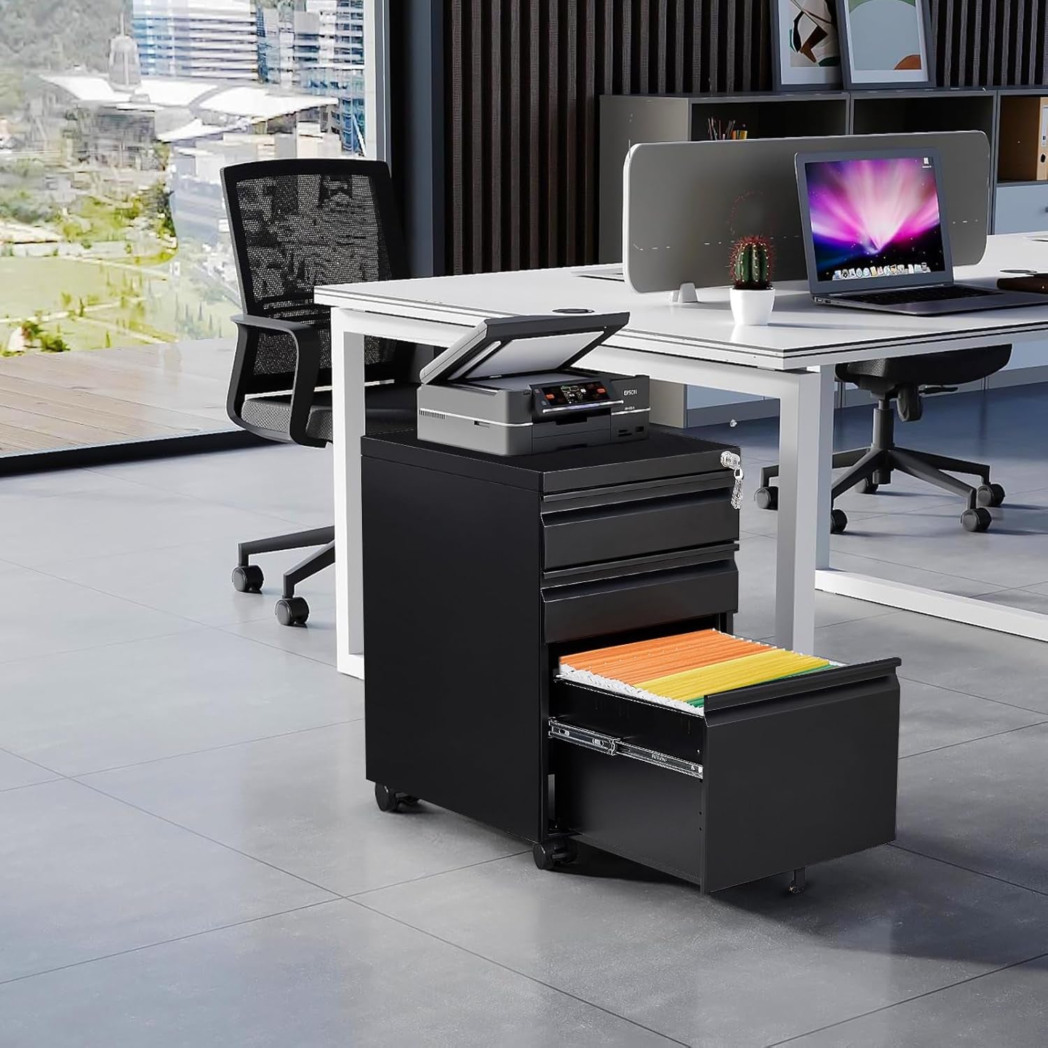 Metal 3 Drawer Mobile Filing Cabinet A4/F4 Size Storage with Wheel Disassembled (Black)