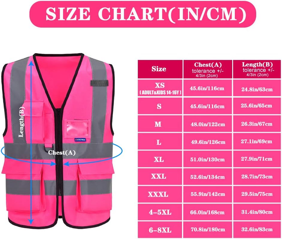 Pink High Visibility Safety Vest with Reflective Strips, Multiple Colors Available,X-Large
