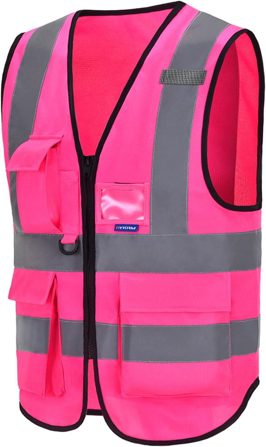 Pink High Visibility Safety Vest with Reflective Strips, Multiple Colors Available,X-Large