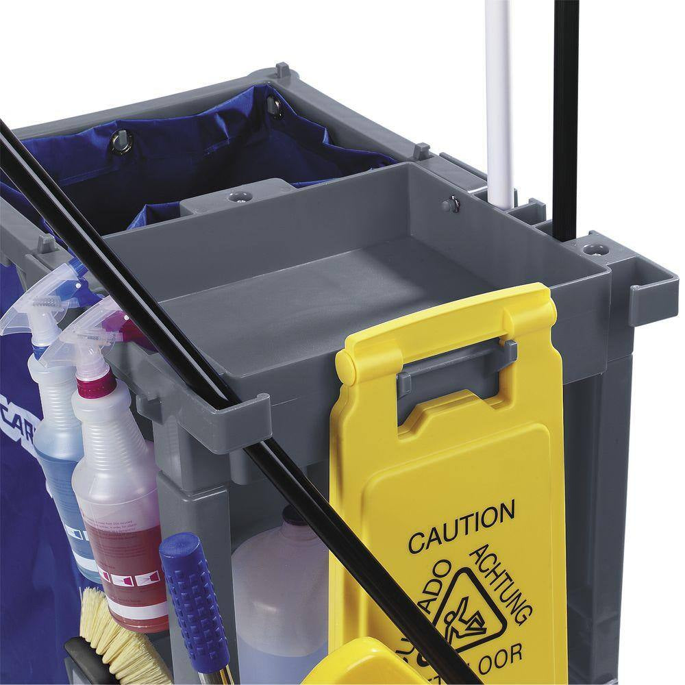 Long Platform Gray Polyethylene Janitors Cart with 5Th Wheel