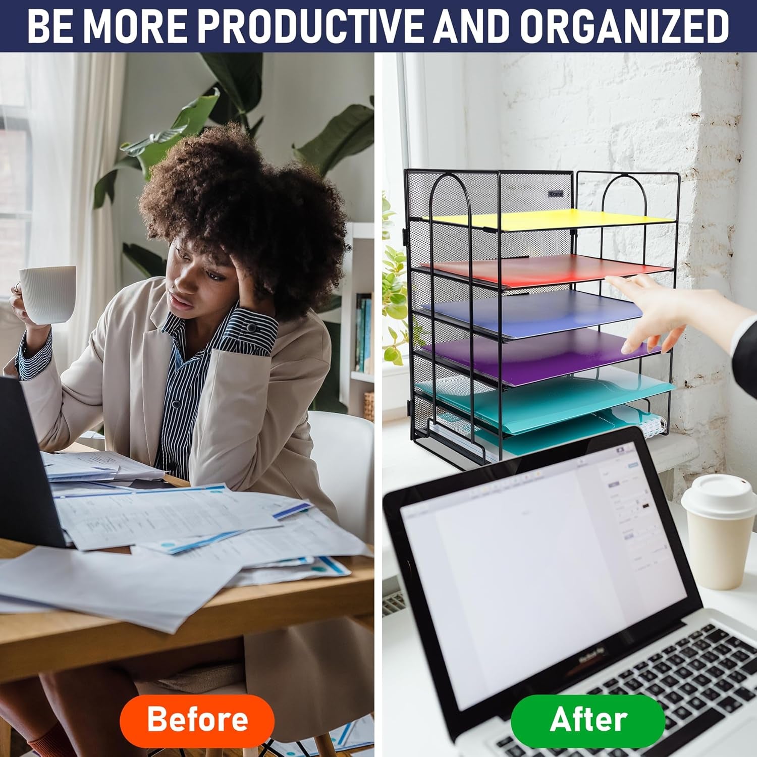 Desk Organizer with 6 Tiers, Paper Tray for Office Supplies, Letters, Billls, Folders, Files, Binders. Desk Organizers and Accessories for Home, Workspace, School. Office Organization with Style
