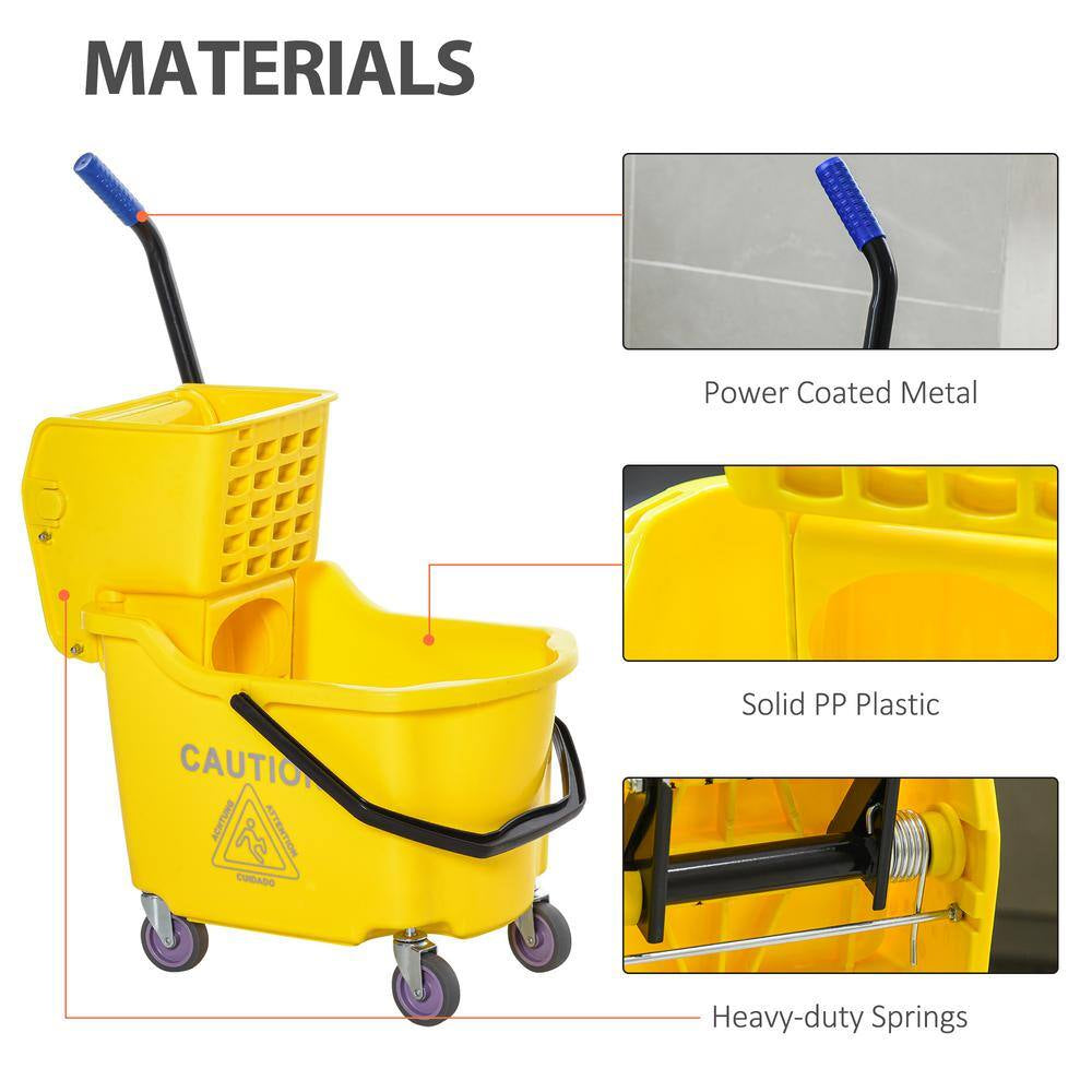 34 Qt. Capacity Yellow Mop Bucket with Side Press Wringer Cart on Wheels with Metal Handle