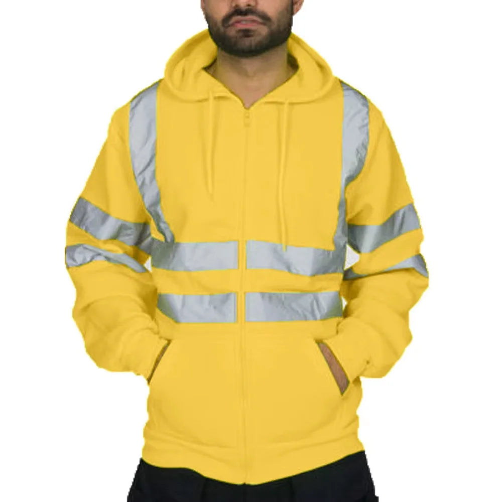 Custom LOGO High Visibility Safety Hoodied Sweatshirt Pullover Hi Vis Fleece Jacket Safety Workwear
