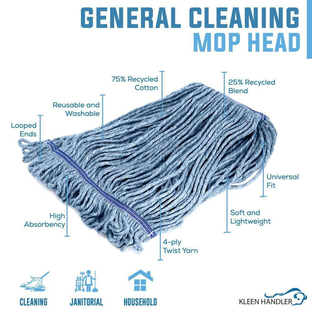Commercial Flat Wet Mop Heavy-Duty Cotton Mop Head Replacement, Looped End String in Blue (24-Pack)