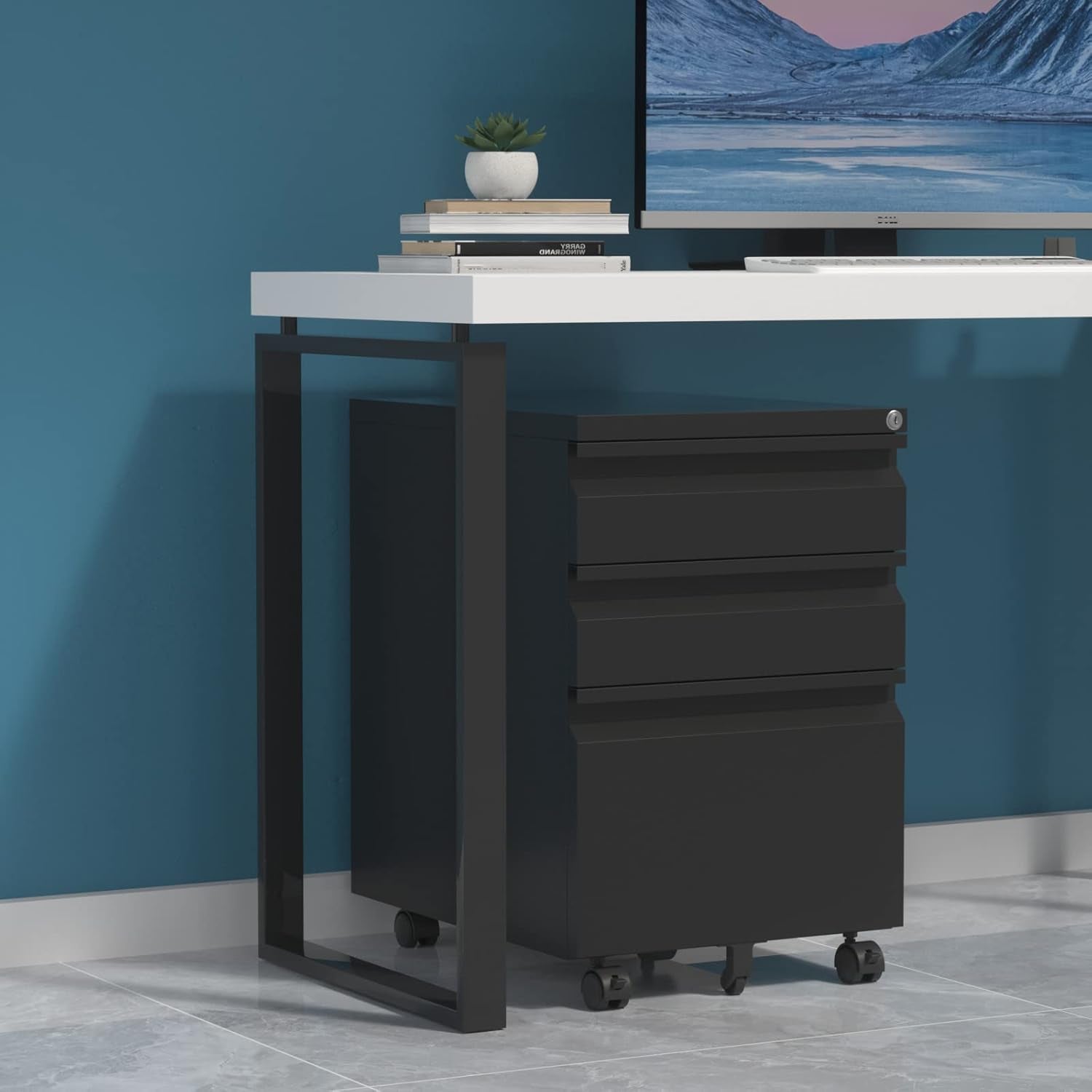 Metal 3 Drawer Mobile Filing Cabinet A4/F4 Size Storage with Wheel Disassembled (Black)