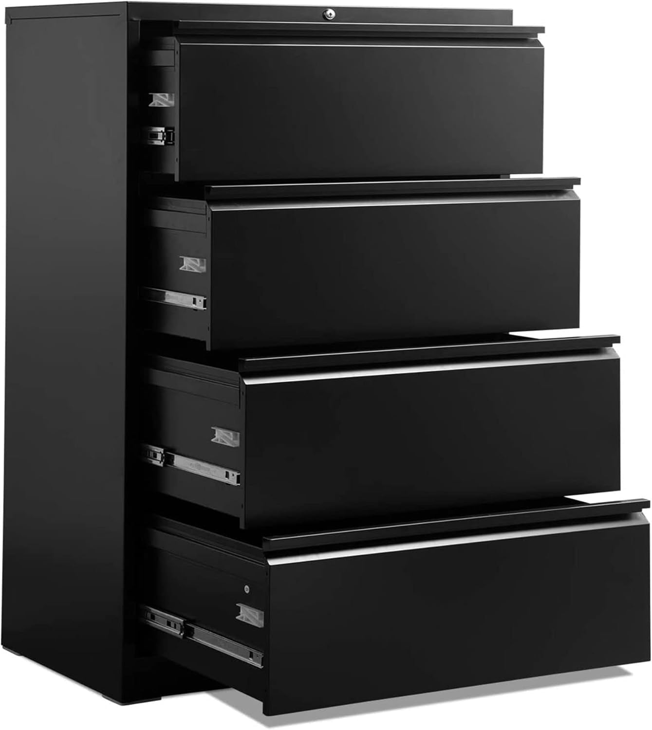 4 Drawer Lateral Steel File Organizing Cabinet with Locking System and Adjustable Hanging Bars for Letter/Legal Size Paper, Black