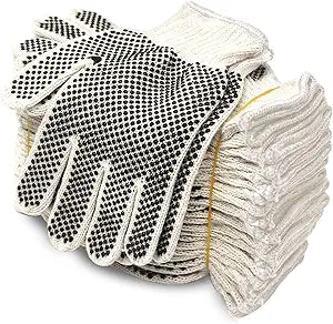 Cotton Polyester String Knit Shell Safety Protection Work Gloves for Painter Mechanic Industrial Warehouse Gardening Construction Men & Women 12 Pairs, With One or Two Side dots