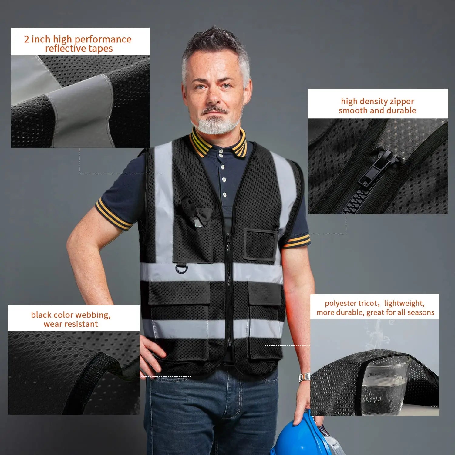 Reflective Safety Vest High Visibility Blank XXXL Motorcycle Jacket Safety Vest Fluorescent Signal for Men Woman