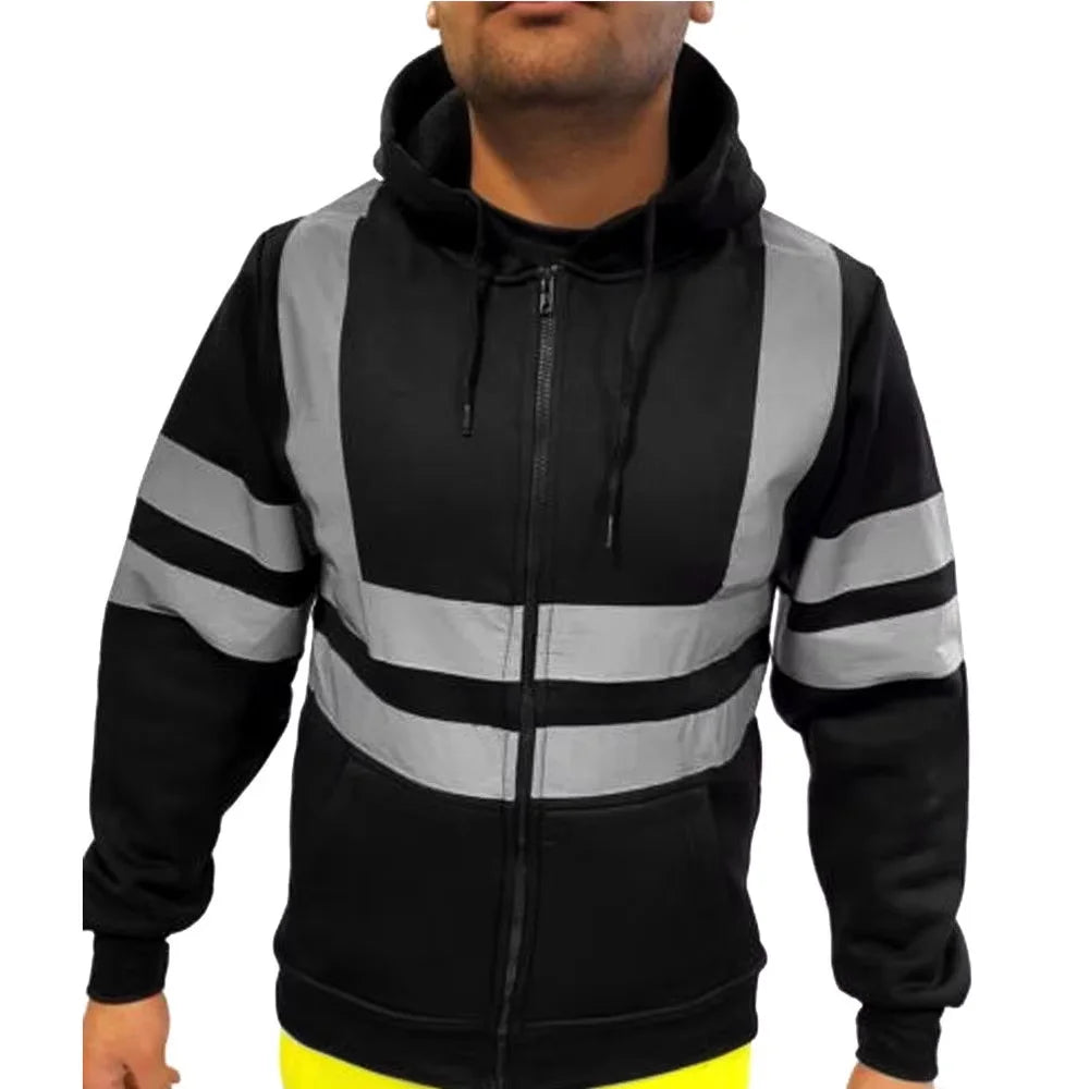Custom LOGO High Visibility Safety Hoodied Sweatshirt Pullover Hi Vis Fleece Jacket Safety Workwear