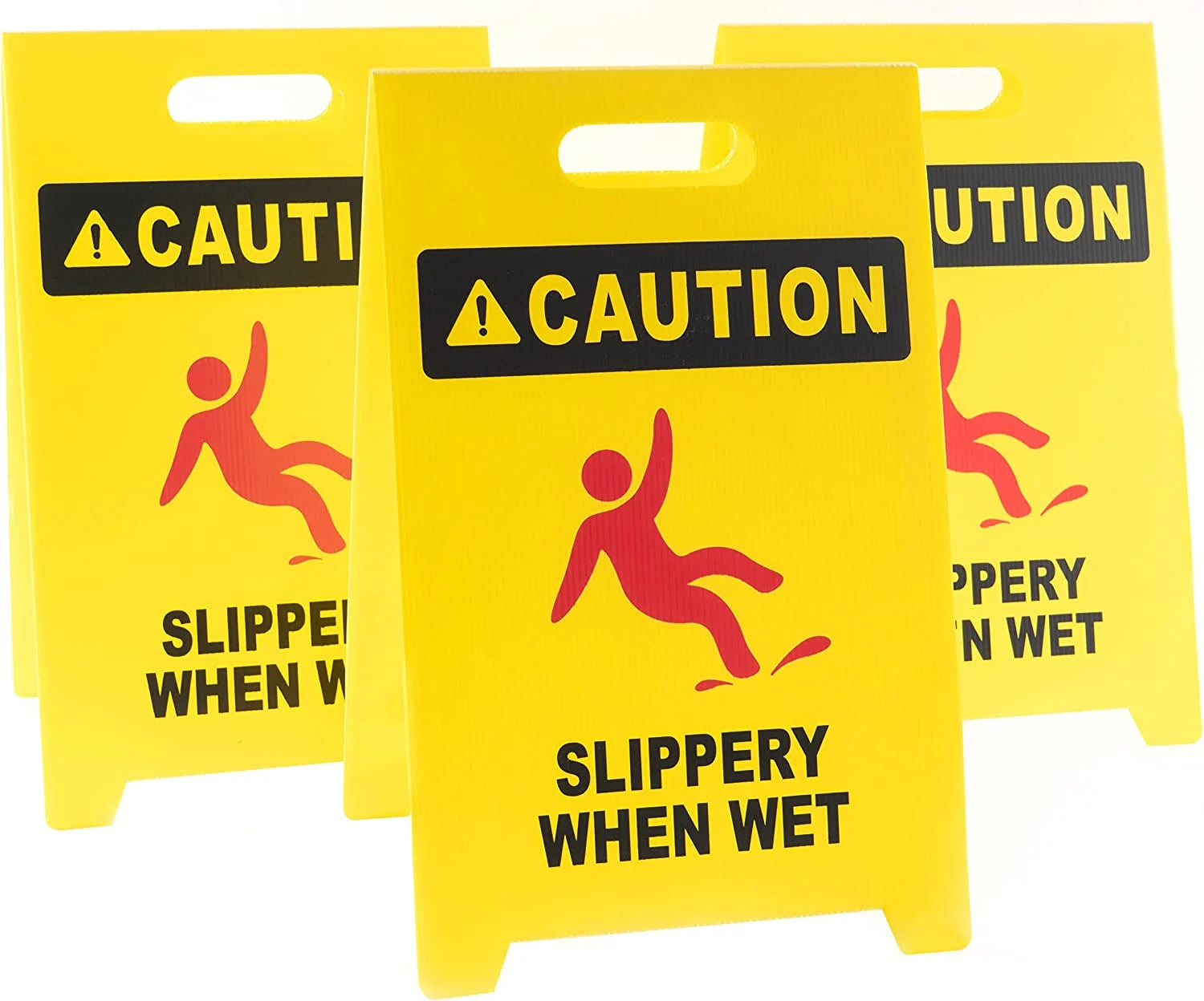 MATTHEW CLEANING 25'' Industrial Wet Floor Sign 3 Pack 2-Sided Durable Corrugated Plastic Birght Yellow Multilingual Warning Signs Commercial Caution Wet Fold-Out Floor Signs for Indoors