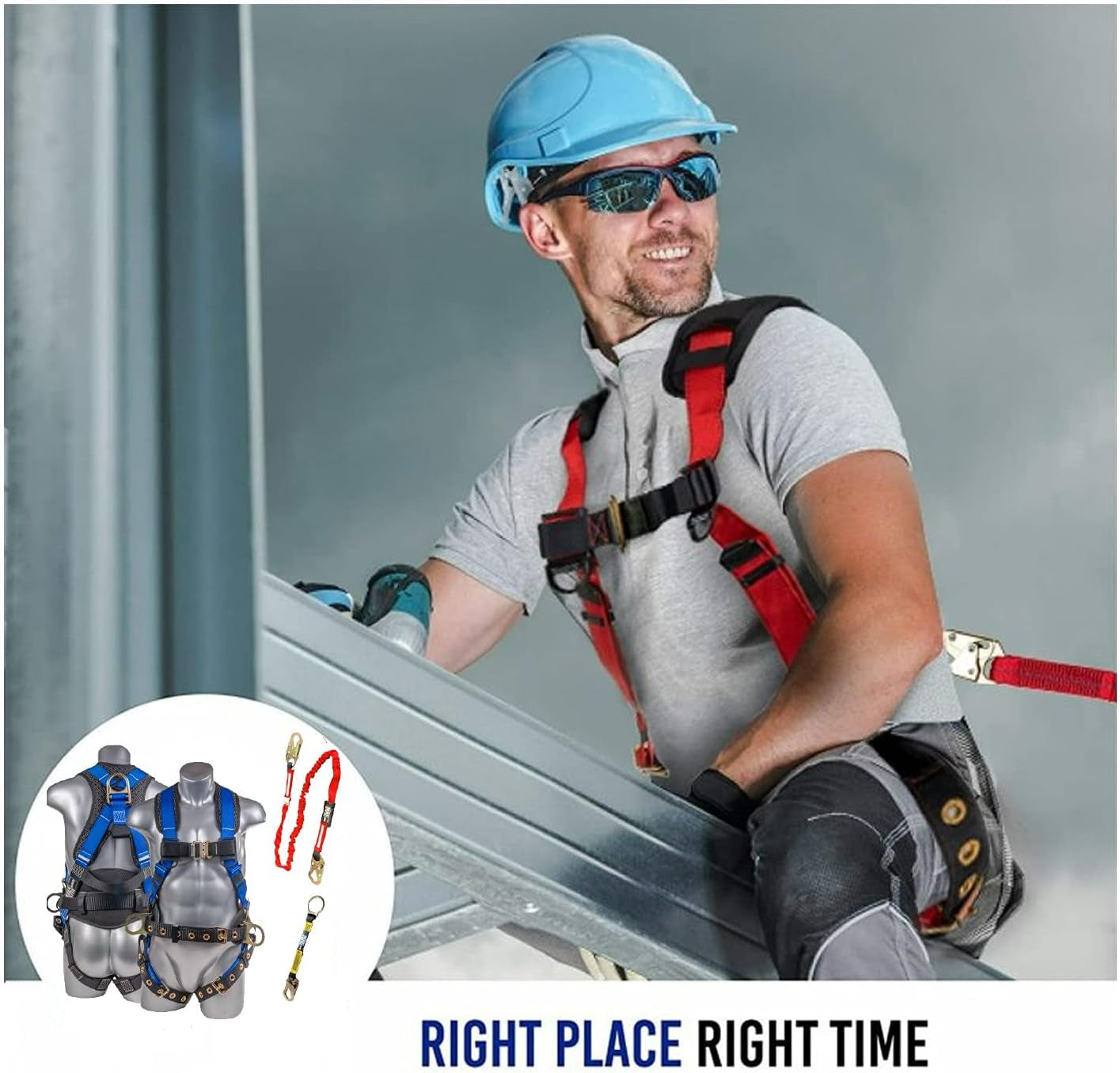 Fall Protection Safety Harness Hammerhead Series Safety Kit I Premium Harness + Lanyard + D-Ring Extender Kit