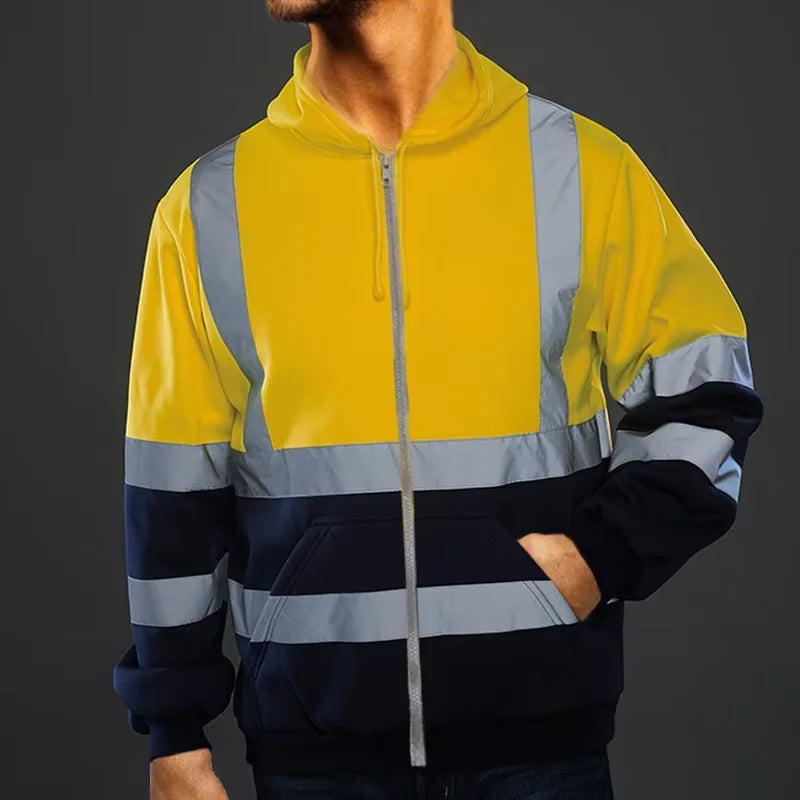 Custom LOGO High Visibility Safety Hoodied Sweatshirt Pullover Hi Vis Fleece Jacket Safety Workwear