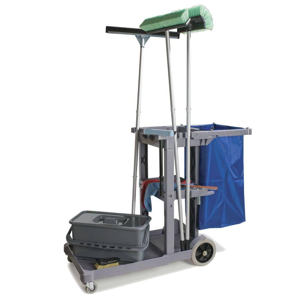 Long Platform Gray Polyethylene Janitors Cart with 5Th Wheel