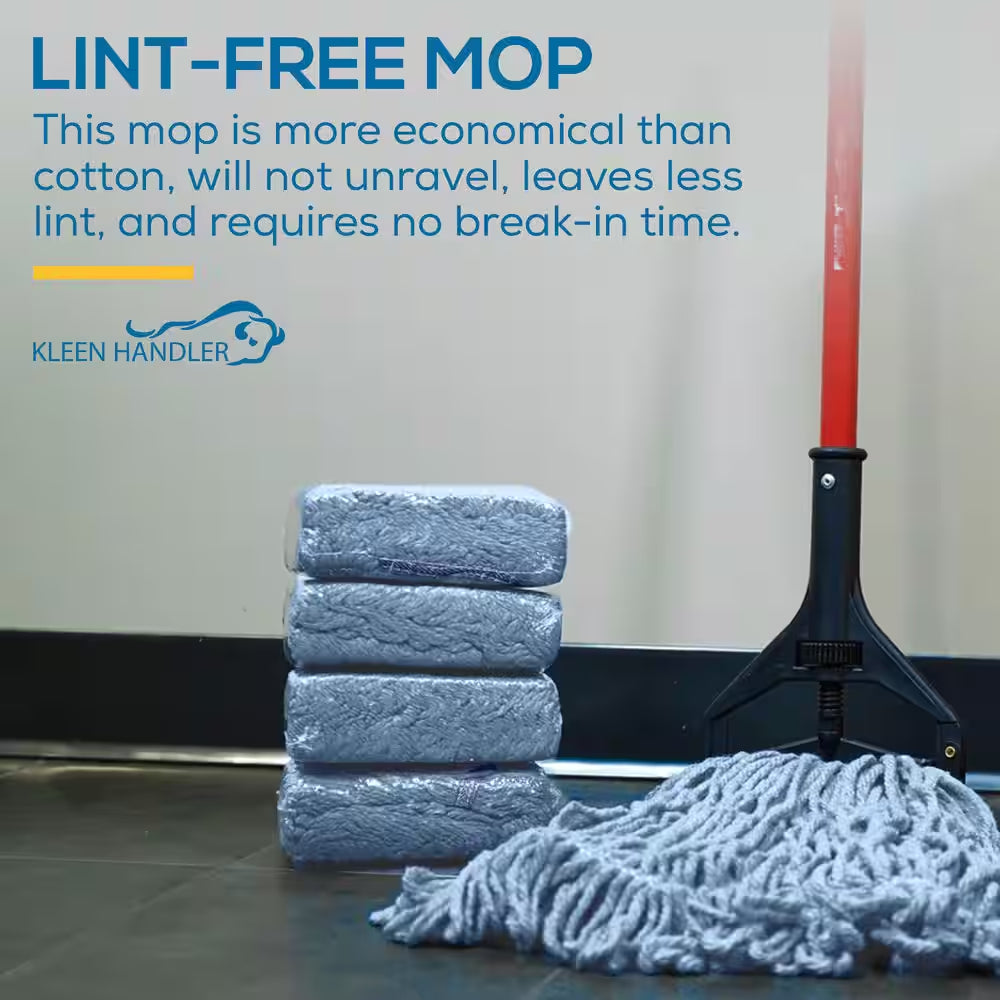 Commercial Flat Wet Mop Heavy-Duty Cotton Mop Head Replacement, Looped End String in Blue (24-Pack)