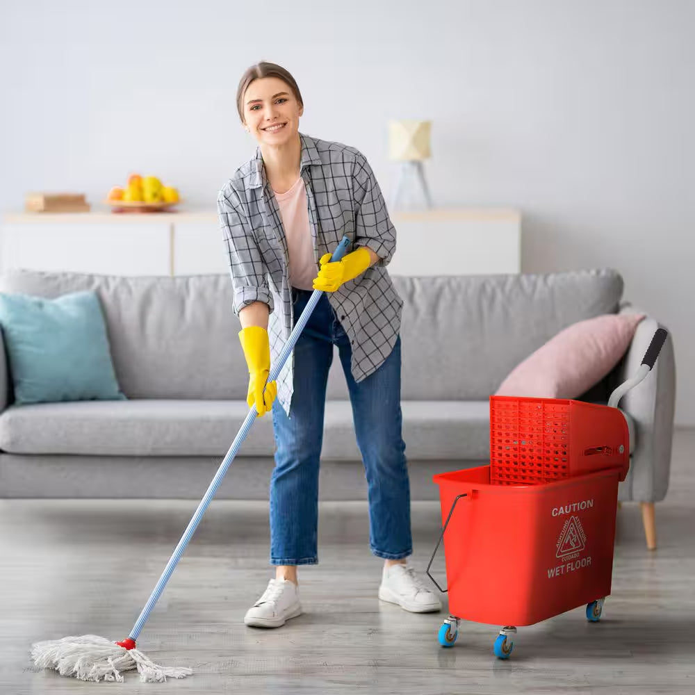 5 Gal. Mop Bucket with Wringer and Wheels, Separate Dirty and Clean Water, Red