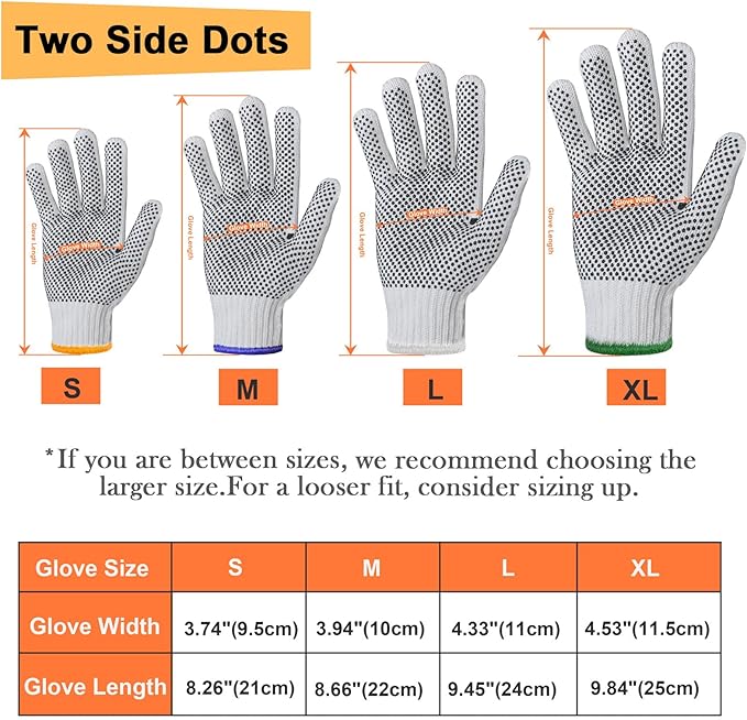 Cotton Polyester String Knit Shell Safety Protection Work Gloves for Painter Mechanic Industrial Warehouse Gardening Construction Men & Women 12 Pairs, With One or Two Side dots