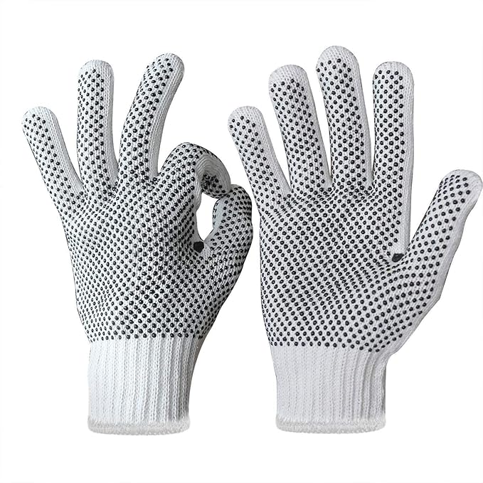 Cotton Polyester String Knit Shell Safety Protection Work Gloves for Painter Mechanic Industrial Warehouse Gardening Construction Men & Women 12 Pairs, With One or Two Side dots