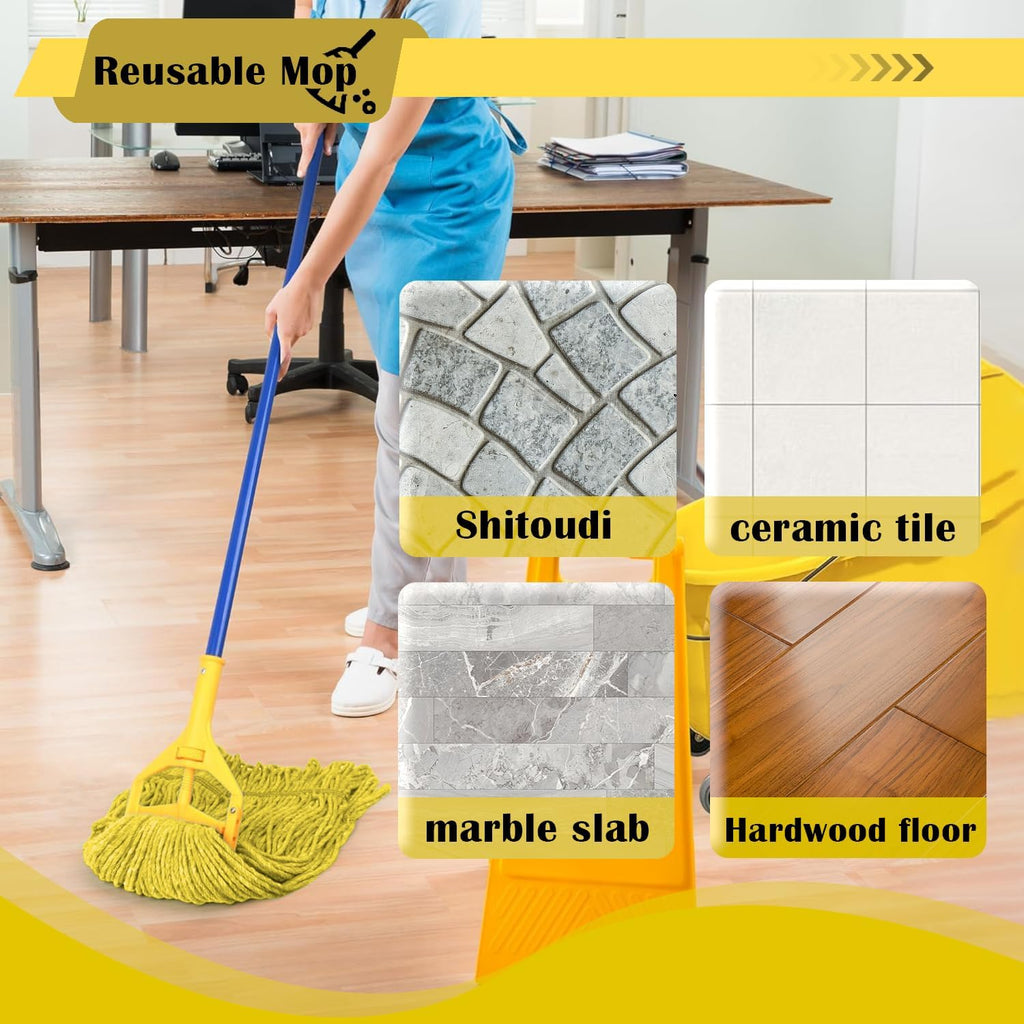 Heavy Duty Wet Industrial Cleaning Mop Head – Mop Head Replacement Perfect Cotton Washable Mop Head Replacement for Commercial & Home Cleaning（Yellow）