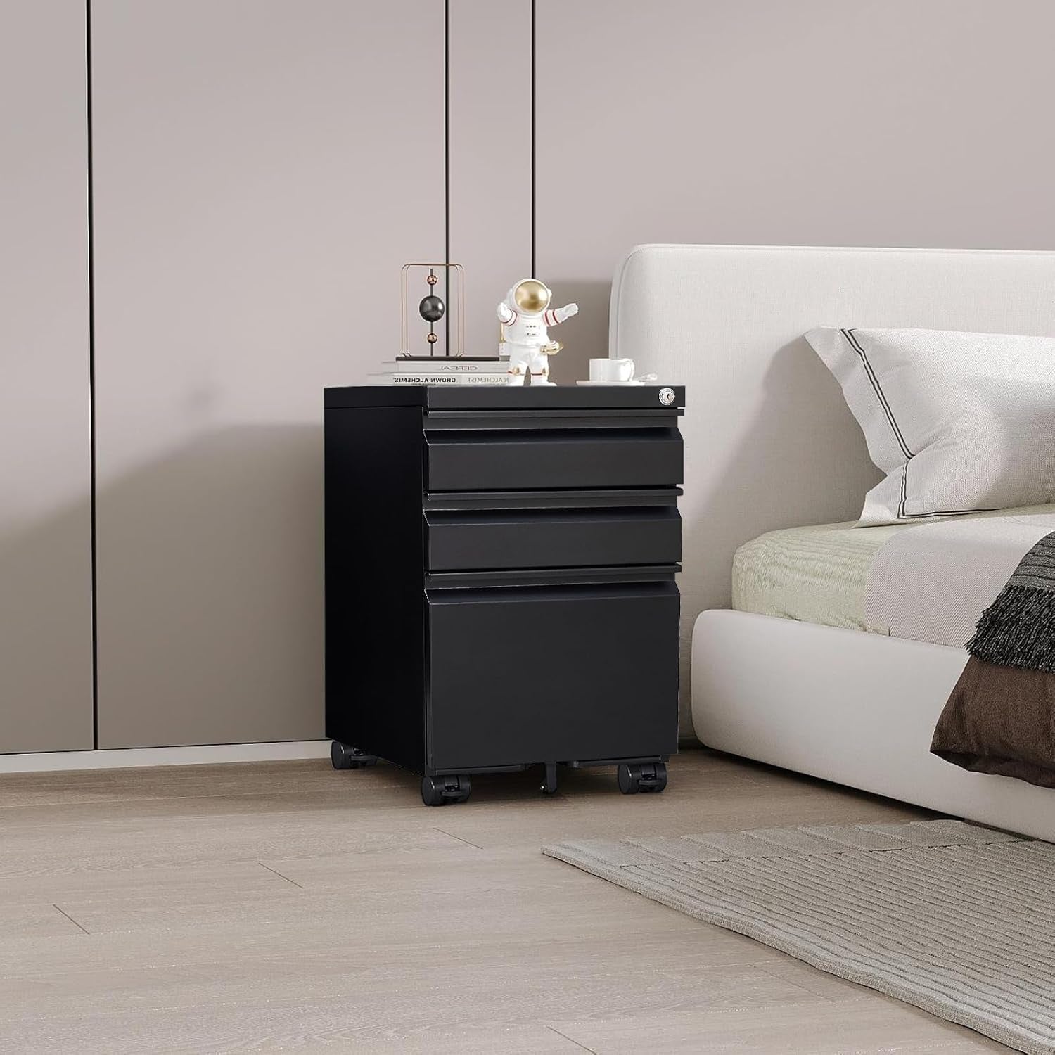 Metal 3 Drawer Mobile Filing Cabinet A4/F4 Size Storage with Wheel Disassembled (Black)