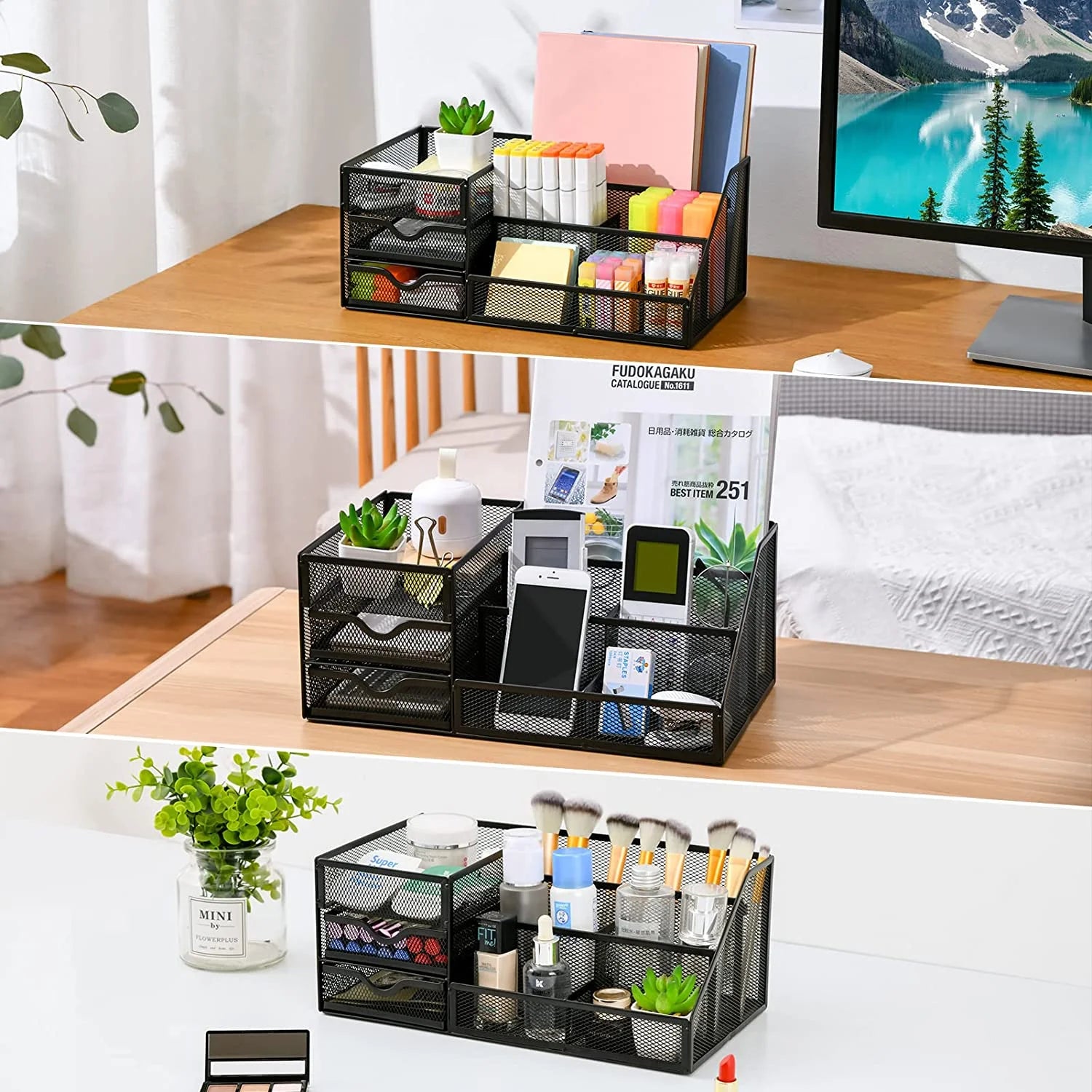 Mesh Desk Organizer with Drawers,, Office Desktop Organization for Office Supplies,（1Pack）
