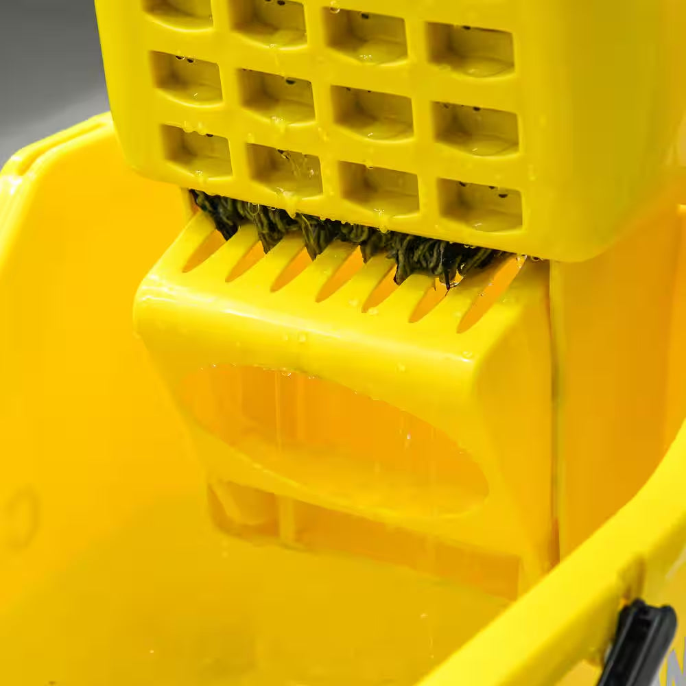 34 Qt. Capacity Yellow Mop Bucket with Side Press Wringer Cart on Wheels with Metal Handle