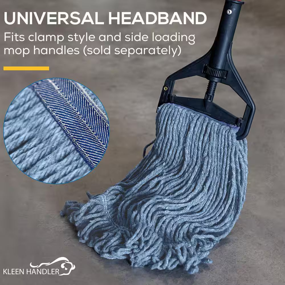 Commercial Flat Wet Mop Heavy-Duty Cotton Mop Head Replacement, Looped End String in Blue (24-Pack)