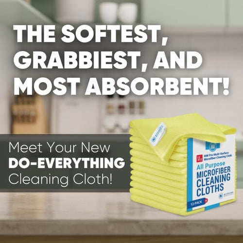 12" X 12" MW Pro Multi-Surface Microfiber Cleaning Cloths | Yellow - 12 Pack | Premium Microfiber Towels for Cleaning Glass, Kitchens, Bathrooms, Automotive, Supplies & Products