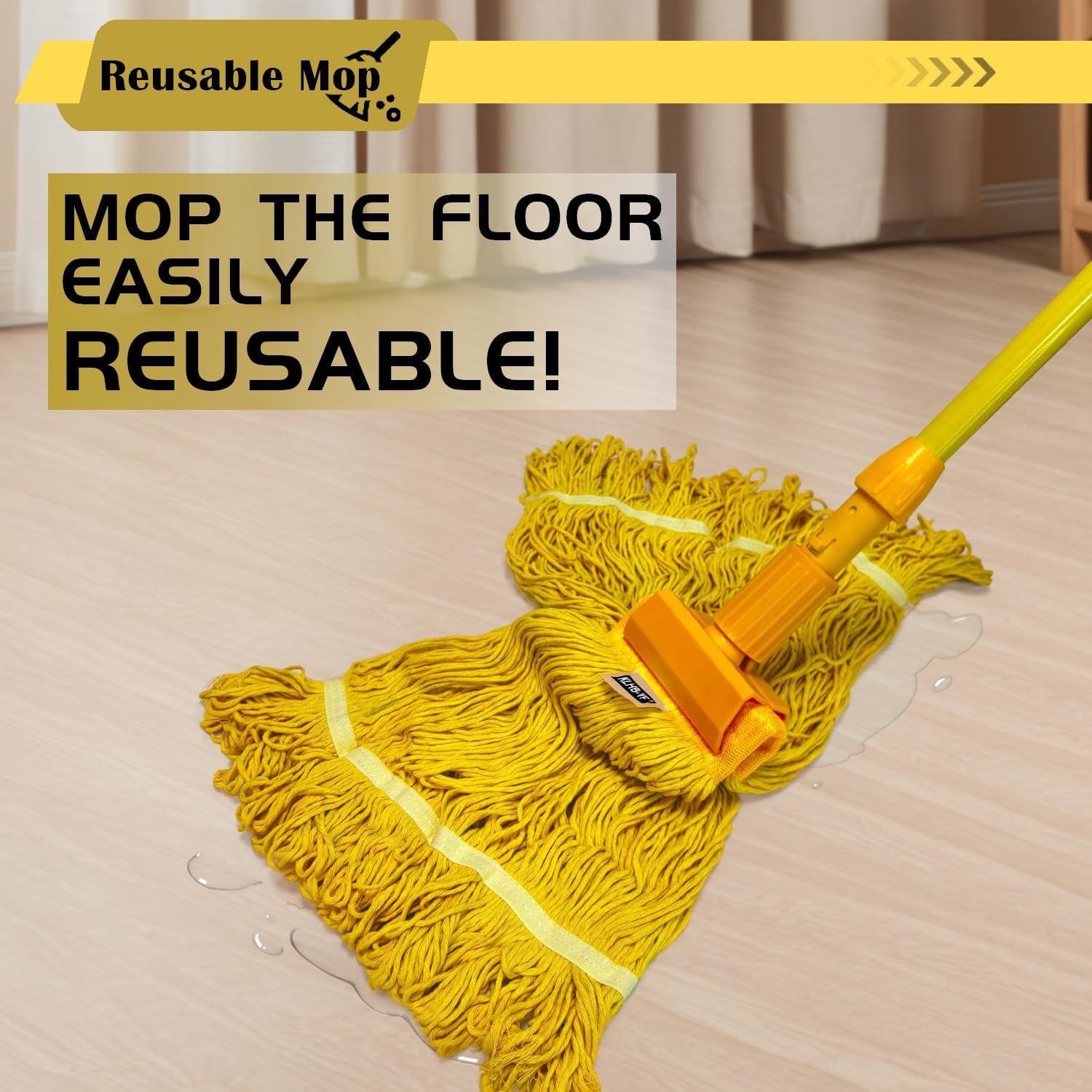 Heavy Duty Wet Industrial Cleaning Mop Head – Mop Head Replacement Perfect Cotton Washable Mop Head Replacement for Commercial & Home Cleaning（Yellow）