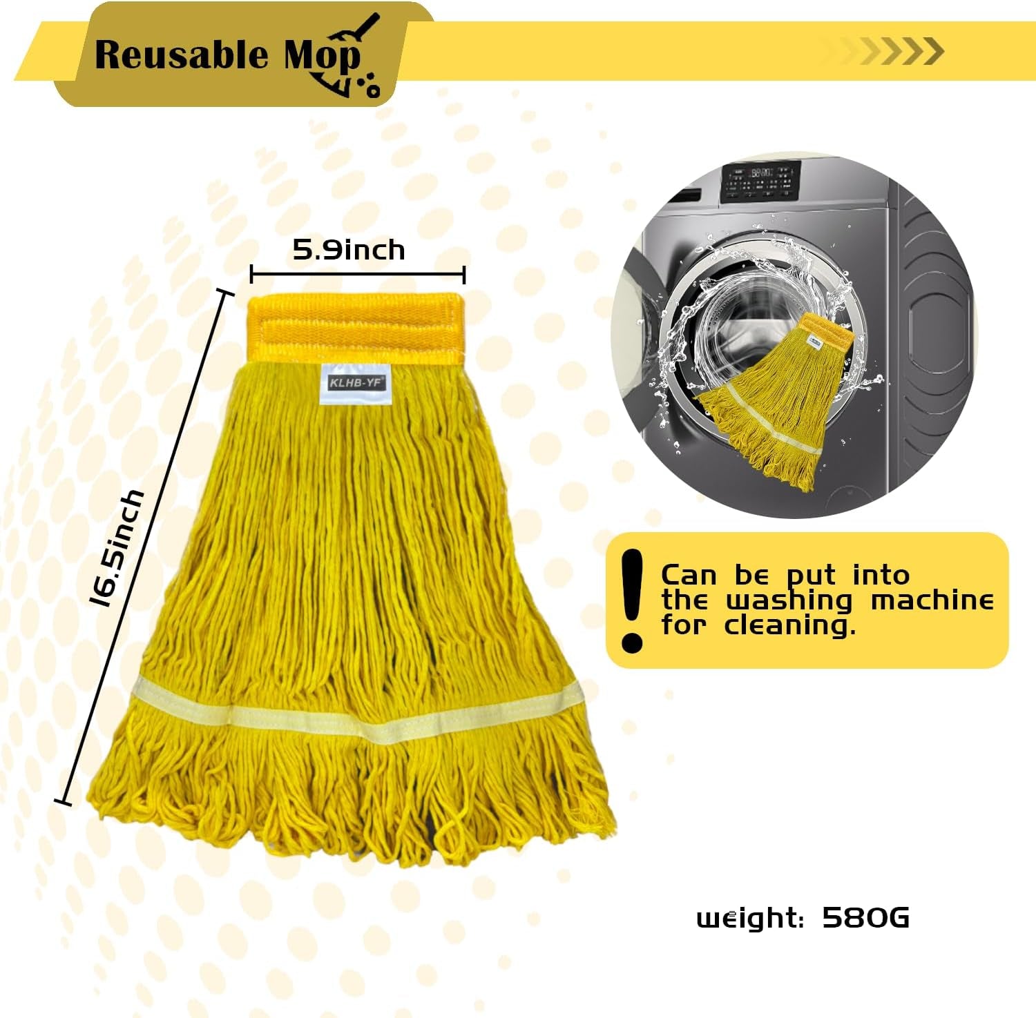Heavy Duty Wet Industrial Cleaning Mop Head – Mop Head Replacement Perfect Cotton Washable Mop Head Replacement for Commercial & Home Cleaning（Yellow）